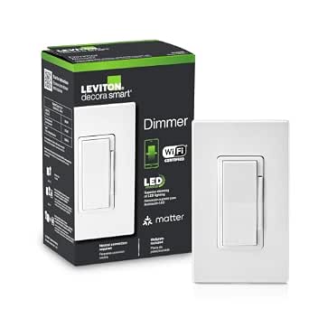 Leviton Decora Smart Wi-Fi Dimmer Switch, Works with Matter, Alexa, Google Assistant, Apple Home/Siri, 3-Way Compatible, Neutral Wire Required, White