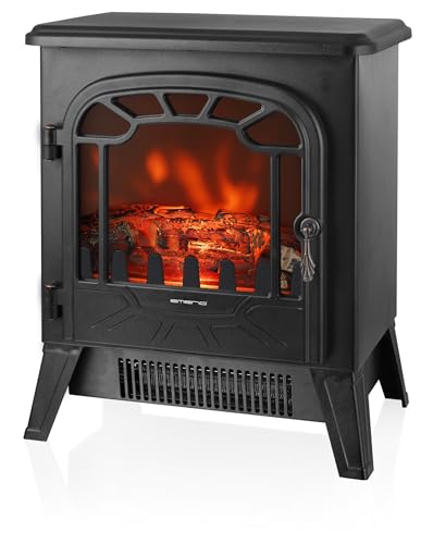 Emerio elektrischer Kamin mit dimmbarem Flammeneffekt | Retro Design | Elektrokamin | E-Kamin | integriert Verstellbarer Thermostat mit 2 zuschaltbaren Heizstufen | 1850W | FP-121933