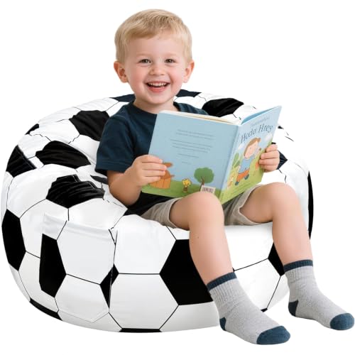 Jorbest Soccer Bean Bag Chair for Kids and Teens, Memory Foam Bean Bag Chairs with Washable Velvet Cover, Soft Soccer Bean Bag Sofa for Lounging, Gaming, Reading, Sports Room Decor, Large 27"W x 16"H