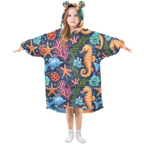 Couverture à capuche enfant polaire chaude et géante pour l'hiver motifs marins