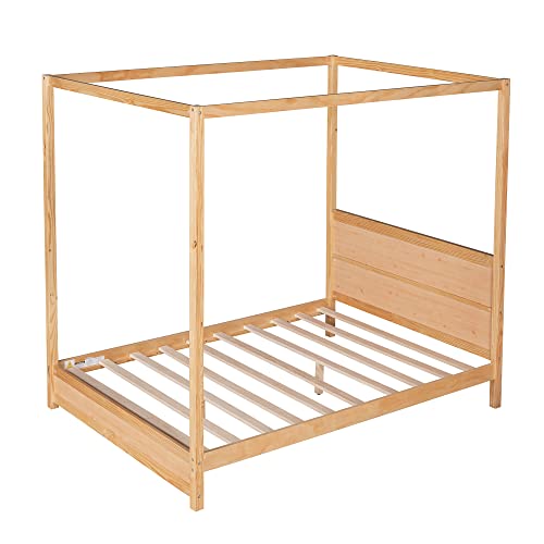 Harper & Bright Designs Canopy Bed Frame Full Size, Four-Poster Canopy Platform Bed Frame With Headboard, Wooden Full Bed With Support Legs, Easy Assembly, No Box Spring Needed (Natural) #TOP7
