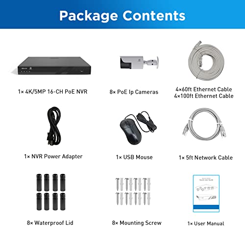 Gwsecu 4K Security Camera System, 8Pcs 8Mp Wired Bullet Ai Poe Cameras With Human Detection And Built-In Micphone, 2.8Mm Lens Fov 110 °,100Ft Ir Nightvision, 16 Channel Nvr With 4Tb Hdd, Gw-1608B8 #TOP7