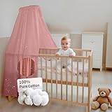 FloraVigo Babybettbezug, handgefertigt aus 100% Baumwollmusselin, Bettbezug mit Goldapplikationen (ohne Bettgitter), geeignet für Jungen und Mädchen (140 x 270 cm, Altrosa)
