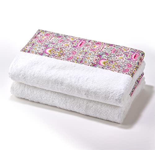 &COTTON プリマロゼッタリバティバスタオル 英国リバティ社の生地使用した贅沢なバスタオル お祝いにも (ピンク2枚)の商品画像（Amazon）