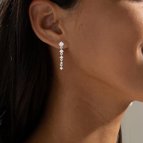 Silver Earrings for Women,Dainty Dangle Earrings Silver Plated Drop Earrings for Women Trendy Hypoallergenic CZ Stud Earrings Wedding Pearl Earrings Dangling Cute Small Hoop Earrings Jewelry4