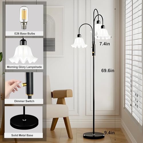Image of Lightdot 70IN Flower Floor Lamp for Living Room, 3 Light Dimmable Tree Floor Lamps with 3000K Bulb Included for Wedding /Party, Unique Floral Tall Lamp with 5Lbs Heavy Base for Bedroom /Sofa -Black
