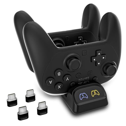Switch 2 Pro Controller Charger Dock, Dual USB-C Charging Station for Switch Pro Controller, Compatible with PS5, Xbox Series X|S and Elite Series 2, LED Indicators, USB-C Adapters Included