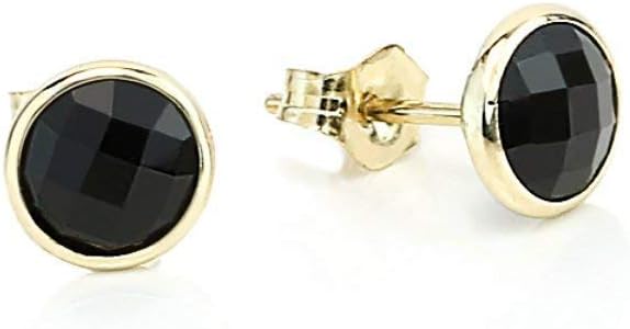 14K Yellow Gold Handmade Gemstone Stud Earrings With 6 MM Round Black Onyx Gemstones