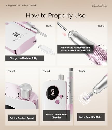 Melodysusie 05-06-588-010104 Portable Nail Drill 30000 Rpm,Sc320F Professional Rechargeable Electric Nail File,Cordless Nail E File thumb #4