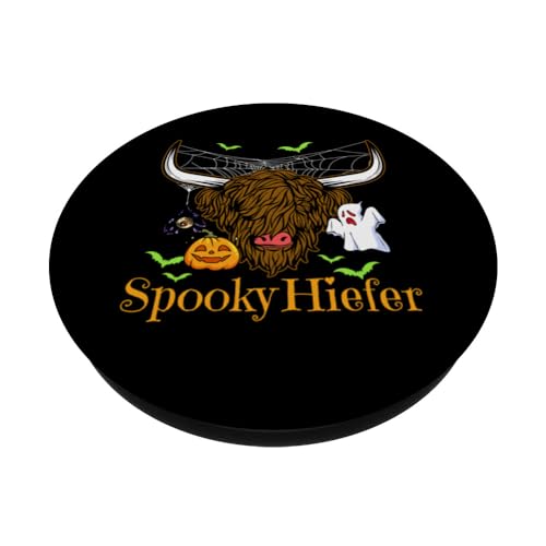 Leopard Halloween Cow Pumpkin Costume Spooky Heifer PopSockets Swappable PopGrip, Black - Image 2