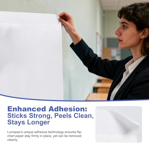 Lumspax Sticky Easel Pads 25 x 30 Inches, Bleedproof Self-Adhesive Flip Chart Paper, 30 Sheets/Pad, 3 Pads/Pack, Strong Adhesive Large White Anchor Chart Easel Paper Sheets for Classroom Office Whiteboard Wall Window - Image 4