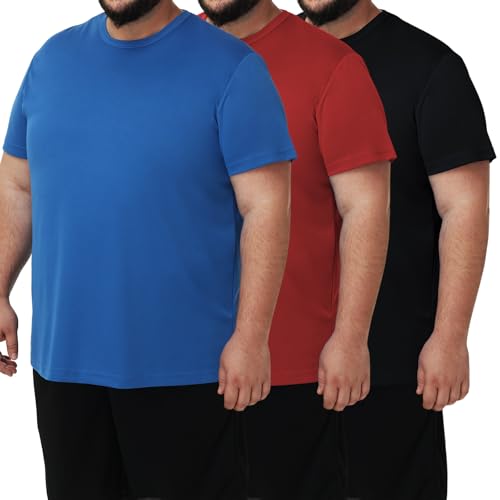 Uzvag Mens 3 Pack Lightweight Plus Size Short Sleeve T-Shirt Crew Neck Big & Tall Sizes Stretch T-Shirt for Casual Wear 4X-Large