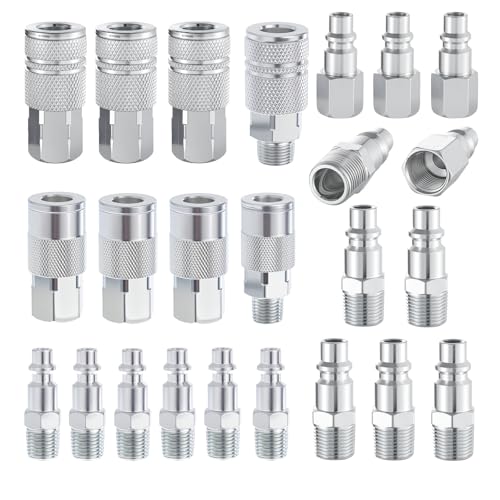 Milosline High Flow Air Hose Fitting Set 3/8 Inch NPT 24PCS Air Connect Fitting I/M Plug 8PCS Coupler 16PCS Hose Connectors Compressor Accessories Quick Connect