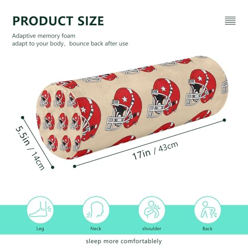 Kigai American Football Helmets Cervical Neck Roll Pillow for Sleeping, Memory Foam Cylinder Neck Roll Pillow with Washable Cover, Neck Support
