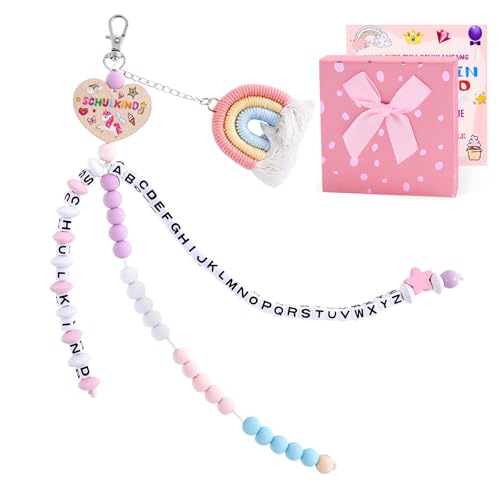 COSBERY Geschenk Einschulung Mädchen Füllung Schultüte Mädchen Rechenkette Schultüte Füllung Schulkind 2025 Mädchen Glücksbringer Schulanfang Geschenke für Mädchen mit Grußkarte Geschenkbox