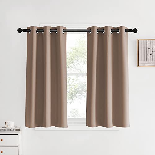 NICETOWN Blackout Small Curtains for Bedroom, W34 x L40, Set of 2, Cappuccino, Triple Weave Grommet Top Thermal Insulated Light Blocking Panels for Ba