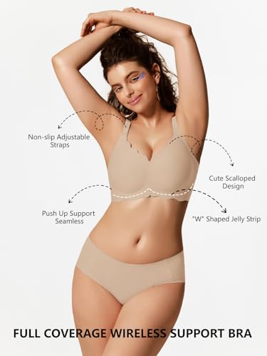 COCOMARTS Jelly Bras for Women No Underwire Scalloped Push Up Wireless Bralettes Seamless Soft Comfort Everyday Tshirt Bra