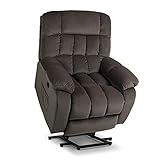 SELLERWE Electric Power Lift Recliner Chairs for Elderly, Massage Lift Chair with Remote Control, Heat & Vibration, Plush Fabric Reclining Chairs for Living Room, Dark Coffee