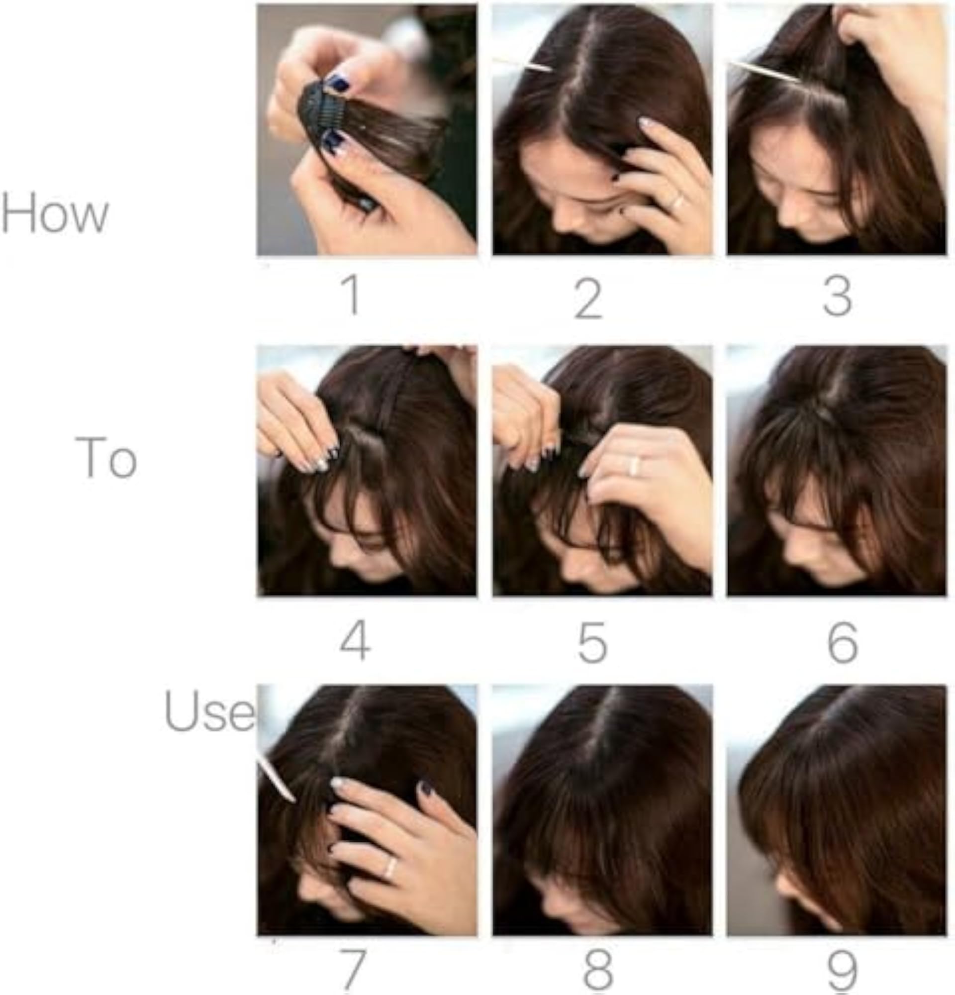 Natural Looking Wispy Bangs Hairpiece Clip, Black