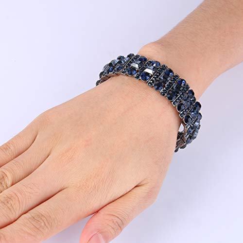 EVER FAITH Austrian Crystal Art Deco Three Layers Bride Elastic Stretch Bracelet2