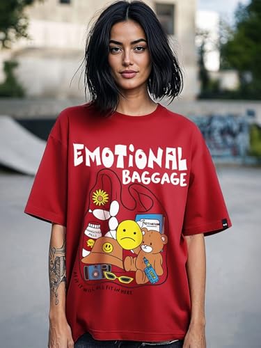 Image of Bewakoof Women's Being Cute is My Super Power Graphic Print 100% Cotton T-Shirt- Oversized Fit, Round Neck, Half Sleeve
