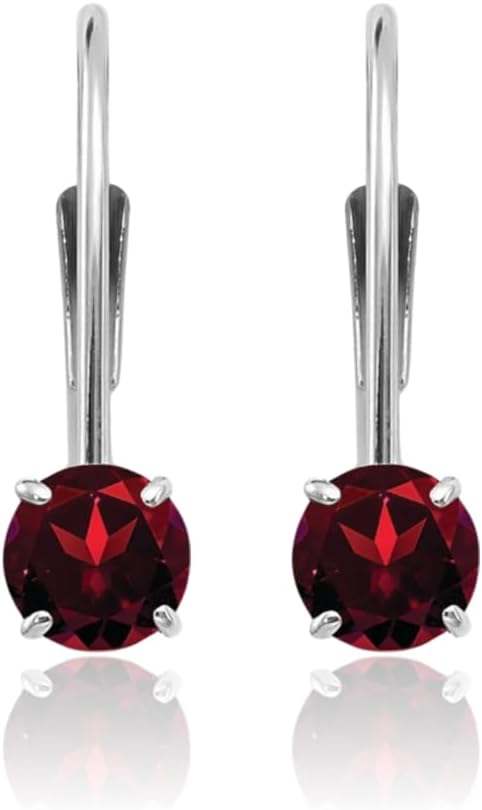 IceCarats 14K Solid White Gold 0.70 carat Red Garnet Small Dangle Drop Earrings 13mm 1/2 inch Round Cut, Natural, Prong Set, Lever Back For Her