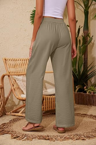 Image of KICZOY Women Flowy Pants Drawstring Waist Wide Leg Palazzo Beach Pants Loose Fit with Pockets