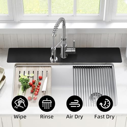 LOPNUR Faucet Mat for Kitchen Sink Protectors, 29 Inch Extra Long Kitchen Sink Splash Guard Behind Faucet, Cuttable Bathroom Water Splash Guard with Super Absorbent Diatomite Fast Drying, Black by LOPNUR - Image 8