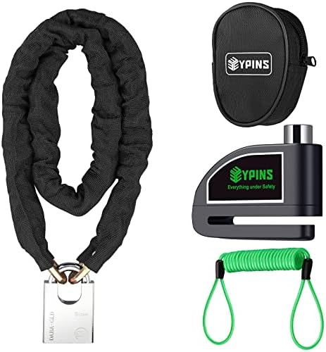 EYPINS Motorcycle Chain Locks with Alarm Disc Brake Lock, Bike Chain Lock 1M/3.28FT,Security Chain Lock Bicycle Lock Alarm Disc Lock for Motorcycles, Bikes,and More Green