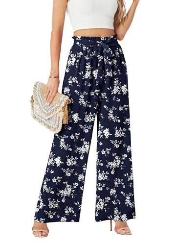 FREEOAK Business Work Pants for Office Ladies Flowy Palazzo Boho Trousers Spring Summer Outfits Wide Leg High Waist