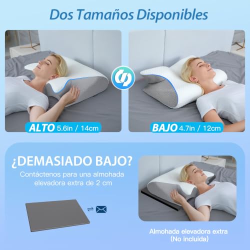 Miniatura 4 de HOMCA Almohada Cervical 2 en 1 Espuma de Memoria, Gris, 60x40x12/14cm | Almohada Ergonómico, Soporte de Cabeza/Cuello/Hombro, Relajación y Alivio del Estrés, Funda Extraíble y Lavable