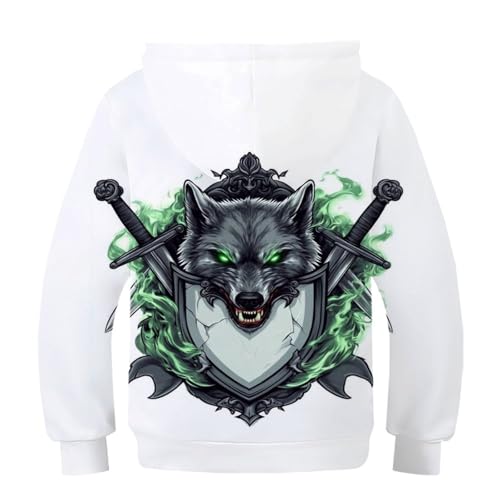 Pull wolf à capuche pour adolescent de 12-14 ans sweat 3D confortable avec poche - 3