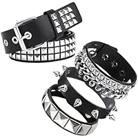 MHYMX Cinturón de remaches con 3 remaches negro Y2K cinturón