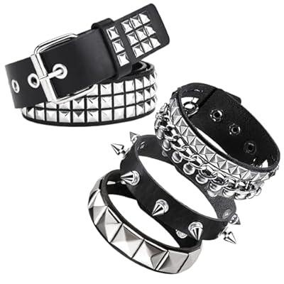 MHYMX Cinturón de remaches con 3 remaches negro Y2K cinturón juego de cinturón de piel sintética con purpurina remaches punk gótico joyas accesorios para mujer hombre | Ya disponible en tu tienda friki favorita! En mundofriki.es!