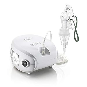 LAICA Aerosol a Pistone NE2014 – Nebulizzatore per Aerosolterapia a Nebulizzazione Fine con Maschere Adulto e Pediatrica, Ampolla Regolabile, Boccaglio, Forcella Nasale e 5 Filtri