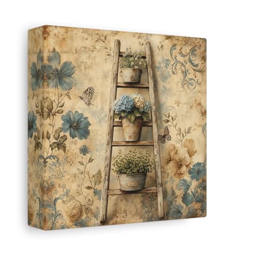 Tableau fleurs vintage 15x15 cm en toile carrée pour console