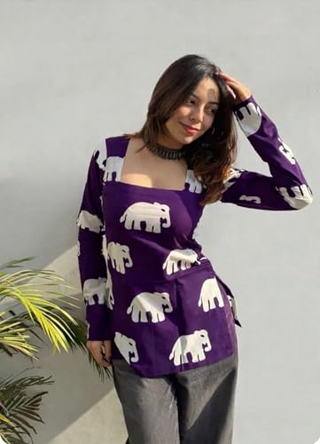 Image of FELISIA Women's Full Sleeves Rayon Printed Square Neck Short Kurti, Bell Sleeves, Short Kurti for Women, Stylish Ethnic Top, Daily Casual Western & Office wear
