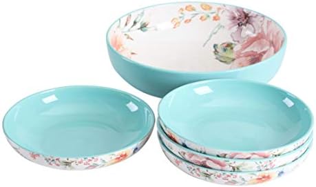 Bico Flower Carnival Ceramic Pasta Bowl, Set of 5(1 Unit 6330ml, 4 Units 1035ml), for Pasta, Salad, Microwave & Dishwasher Safe