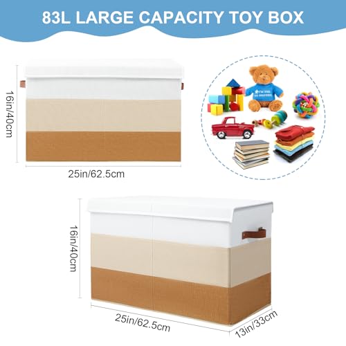 Image of Mayniu Large Toy Box Chest with Divider, Sturdy Toy Storage Bin Organizer Baskets with Lid for Kids, Boys, Girls, Nursery, Living Room, Bedroom, Playroom, Closet, 25 inchx13 inch x16 inch(Gradient Brown)