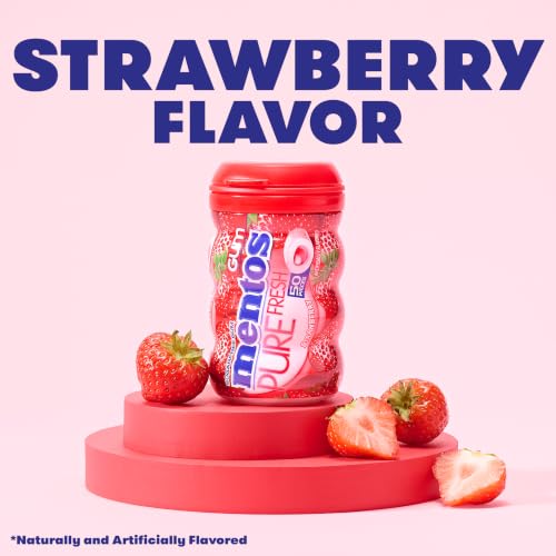 Image of Mentos Sugar Free Gum with Xylitol, Strawberry, 50 Piece Bottle (6 Pack)