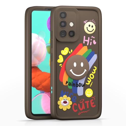 Image of Pikkme Back Cover for Samsung Galaxy A51 | Soft Silicone| Cute Rainbow Smile & 3D Cartoon Flower Design | Shockproof Raised Camera Protection Bumper Case (Brown)