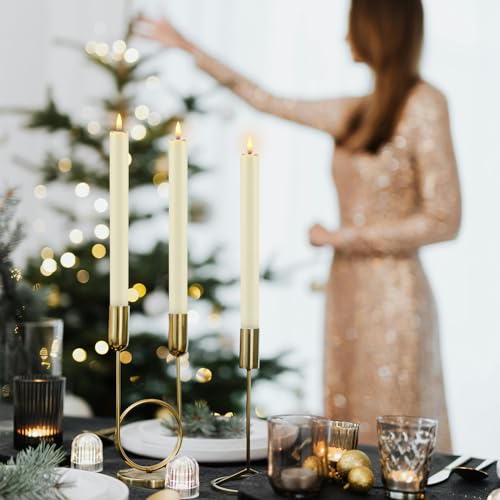 Image of YOROXRG 24 Pack LED Flameless Taper Candles with Timer, Dripless Fake Candlesticks with 3D Flickering Flame, 9.6 Inches White Window Candle for Fireplace Christmas Halloween(Ivory)