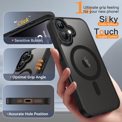 Image of YINLAI for iPhone 17 Case 6.3-inch,Magnetic Compatible with MagSafe, Slim Matte Anti-Fingerprint, Shockproof Full Body Military Grade Protection for iPhone 17 Cover, Black