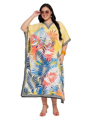 Image of Gypsie Blu Women Plus Size Kaftan Dress Beach Cover Up Maxi Dresses for Women, V-Neck Kimono Sleeve 1X-3X