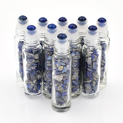 Essential Oil Roller Bottle 10ml w EVA Carrying Travel Case（Clear Glass Bottle with silver Cap、10pack、Gemstone Roller Balls、Healing Crystal Chips Inside、Opener)Gemstone Roller Ball Bottles - Thumbnail 5