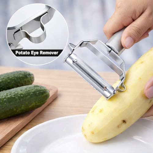 Image of CLOUDVALLEY 3-in-1 Stainless Steel Julienne Multi Purpose Vegetable Peeler, Shredder Slicer and Grater for Fruits, Potatoes, Cucumbers & Carrots Rust-Proof Manual Vegetable Peeler - CLOUDVALLEY