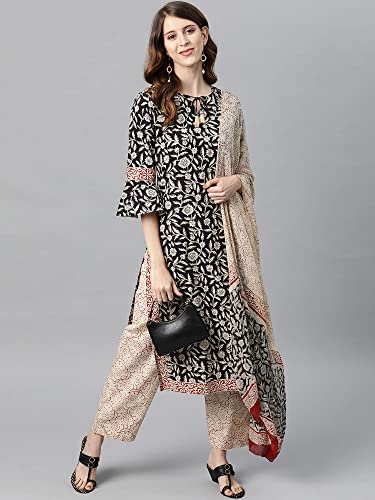 Image of Vaamsi Women Cotton Kurta Pant with Dupatta Set