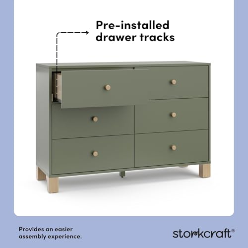 image for Storkcraft California 6-Drawer Double Dresser (Olive with Driftwood) -