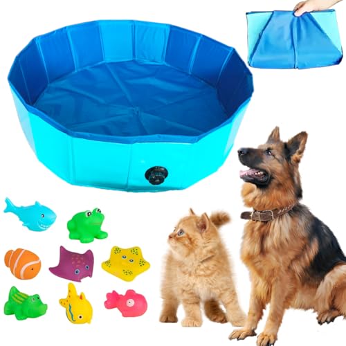 Hausio Piscina plegable para perros, 80 x 20 cm, para gatos, piscina para perros con juguetes acuáticos para peces, piscina plegable, para gatos y perros, piscina para perros (azul, altura de 20 cm