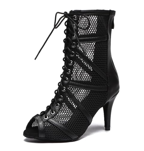Image of Dance Practice Shoes for Women Mesh Ballroom Sandals Heels Party Prom Ankle Booties with Zip